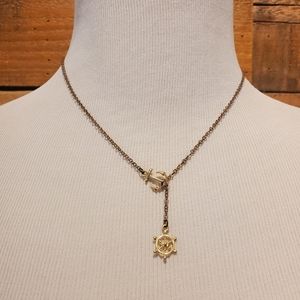 Antiqued goldtone Anchor & Ship's Wheel necklace